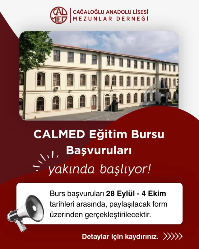 CALMED, 2026-2027 eğitim ve öğretim yılında da CAL öğrencilerinin yanında!

📌 Burs başvuruları 28 Eylül - 4 Ekim tarihleri arasında, paylaşacağımız form aracılığıyla alınacaktır.

Tüm CAL öğrencilerine ve lisans eğitimi devam eden mezunlarımıza, yeni eğitim-öğretim yılında başarılar dileriz.